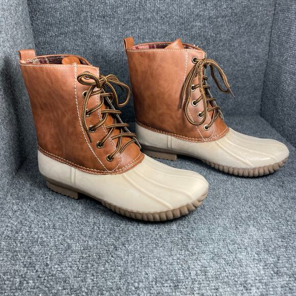 Yoki Dylan Winter Duck Boots Women's 8 Cream/Brown Rubber Lace-Up Outdoors - Picture 8 of 8